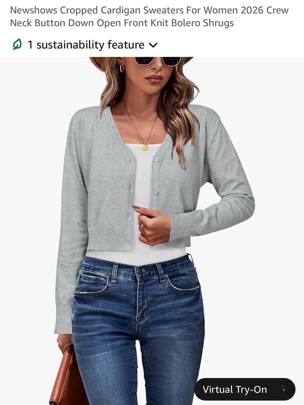 Amazon Light Gray Cropped Button-Front Cardigan